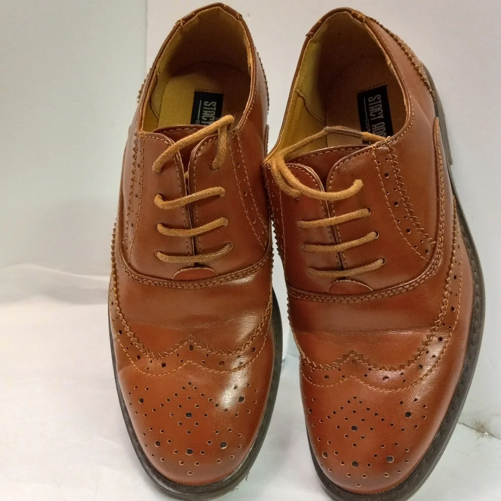 Stacy ADAMS Boys Dress Shoes Prom Wedding Wingtip Captoe Rust Faux Leather Sz 1M